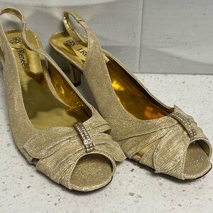 J.Renee Gold Peep-Toe Slingback Heels